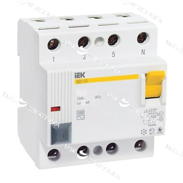 Выключатель дифференциального тока (УЗО) 4п 80А 100мА тип AC ВД1-63 IEK MDV10-4-080-100