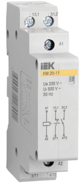 Контактор модульный КМ20-20 20А/2п 2НО 220В AC/DC IEK MKK10-20-20