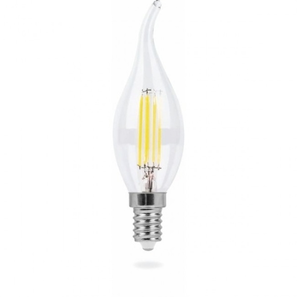 Лампа светодиодная E14- 5W-2700K LB-59 (свеча на ветру прозрачная) Feron