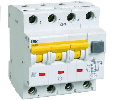 Выключатель автоматический дифференциального тока 4п (3P+N) C 25А 300мА тип A 6кА АВДТ-34 IEK MAD22-