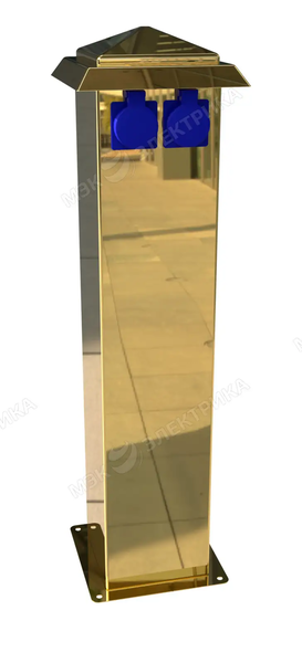 Стойка уличная с розетками из нержавеющей стали с дверцей и 4 розетками IP54 золотой