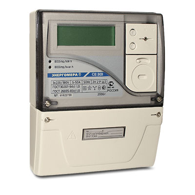 Электросчетчик СЕ301 S31 043-JAVZ 5(10)А 3*230/400В многотарифный, ЖКИ, оптопорт, RS485, контроль вскр. клеммной крышки, резерв.ист.питания