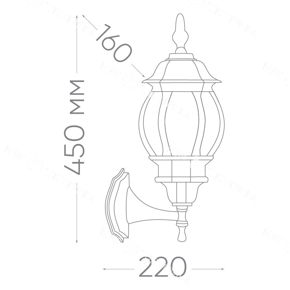 Светильник садово-парковый, 100W 230V E27 черный, 8101/PL8101