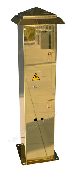 Стойка уличная с розетками из нержавеющей стали с дверцей и 4 розетками IP54 золотой