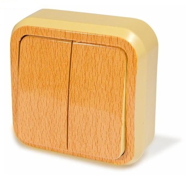 Выключатель открытой установки 2-клавишный А56-006 дуб greenel