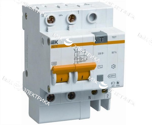 Выключатель автоматический дифференциального тока 2п C 50А 300мА тип AC 4.5кА АД-12 IEK MAD10-2-050-