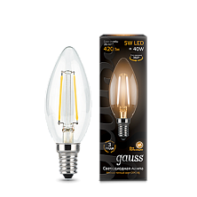 Лампа светодиодная филаментная Black Filament 5Вт свеча 2700К тепл. бел. E14 420лм GAUSS 103801105