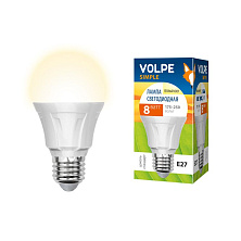 Лампа светодиодная E27- 8W-теплый белый A60 Серия Simple Volpe (шар)
