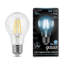 Лампа светодиодная филаментная Black Filament 8Вт A60 грушевидная 4100К нейтр. бел. E27 780лм GAUSS 102802208