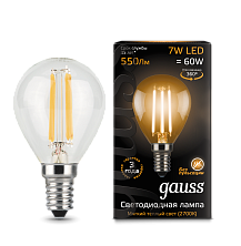 Лампа светодиодная филаментная Black Filament 7Вт P45 шар 2700К тепл. бел. E14 550лм GAUSS 105801107