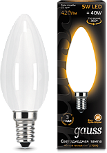 Лампа светодиодная филаментная Black Filament 5Вт свеча матовая 2700К тепл. бел. E14 420лм GAUSS 103201105