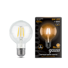 Лампа светодиодная филаментная Black Filament 6Вт G95 шар 2700К тепл. бел. E27 630лм GAUSS 105802106